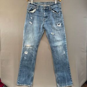 American Eagle Men’s Thrashed Distressed Blue Jeans Size 34x36 Straight Fit